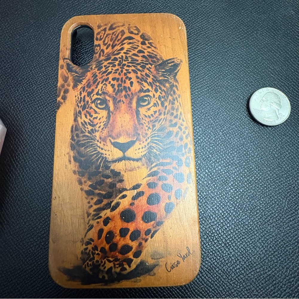 Brown Leopard Design on Wood iPhone X Case